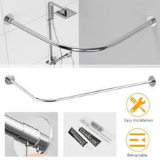 L Shaped Corner Shower Curtain Rail Wall Mounted Curved Bath Pole Curtain Rods