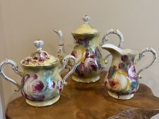 VTG Limoges China Tea Set Teapot Creamer Sugar Bowl Lid Flowers 