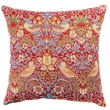 William Morris Vintage Strawberry Thief Tapestry Extra-Large Cushion in Red.