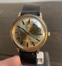 Vintage Timex Marlin 1976 Mens Large 35mm Gold Tone Dress Watch - Working.
