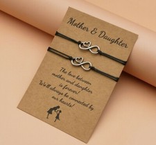 Mother Daughter Day Infinity Love Heart Stainless Steel Adjustable Card Bracelet