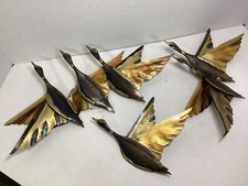 Vintage Set Of Geese Ducks (3) Flying  Brass Browns In Color Wall Decor Metal