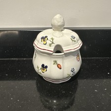 Villeroy Boch Petite Fleur Sugar Bowl & Lid Porcelain White Floral Excellent