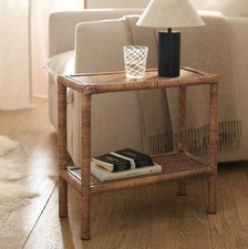 The White Company Cartmel Rustic Sofa Side Table Natural Handmade Woven Rattan.,