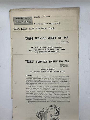 Bsa bantam service - d1, sheets
