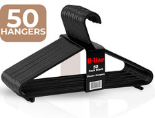 50 x Adult Black Coat Hangers Hanger Coathanger Strong Plastic Clothes Trousers