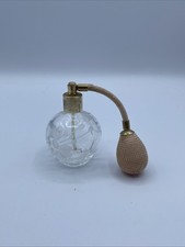 Vintage  Vanity  Cut Glass Perfume Bottle Atomiser with Pink Puff, Clear Bottle