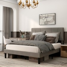 HOMCOM King Size Bed Frame with 5-Level Adjustable Headboard Wooden Slats