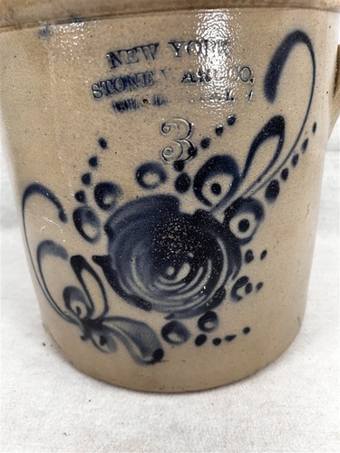 Antique stoneware crock blue - antique,