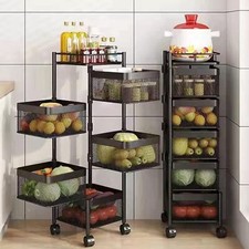 6 Tier Kitchen Rotating Rack Vegetable Storage Utility Shelf Mobile Trolley UK
