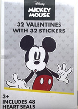 Disney Mickey Mouse 32 Valentine Stickers and 48 Heart Seals - 8 Fun Designs NEW