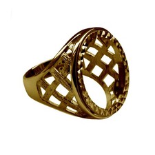 Half Sovereign Ring Mount 9ct Solid Yellow Gold Lattice With Bezel UK Hallmarked