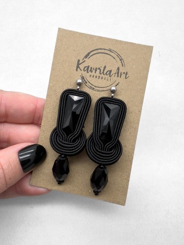 Handcrafted black soutache - black,