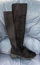 Tall black suede extra wide boots. YOURS, size 42/9EEE. XL calf fit(elasticated)