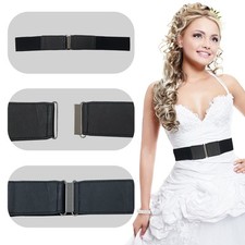 Womens 50mm Wide Waist Belt Stretch Waistband with Clip-on Clasp & Silver Buckle