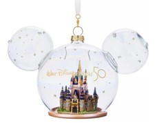 Disney 50th Anniversary Glass Bauble 2021 Christmas Ornament Cinderella Castle