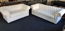 Chesterfield Sofa in White Deep Button Tufted Bonded Leather