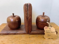 Vintage Handmade Mid Century Apple Wooden Bookends Pair