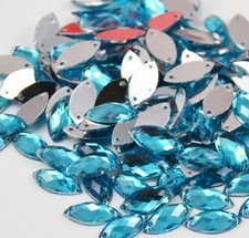 50 Blue Faceted Bead  Rhinestone Gem 7X15mm Tear Drop Flat Back Sew On uk #1