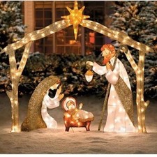 Jesus Family Three Christmas Decorations Lighted Acrylic Outdoor Nativity Scene