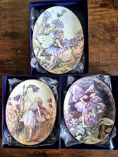 Set 3 Royal Worcester Boxed Flower Fairy Fairies Oval Wall Plates 22 x 16 cm