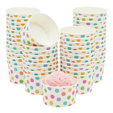 50 Pack Polka Dot Ice Cream Sundae Cups, Disposable Frozen Dessert Bowls, 8 oz