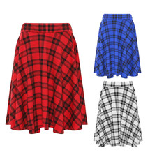 Womens Plus Size Tartan Check Print Elastic Ladies Short Skater Skirt