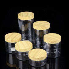 Empty Clear Jar Container With Plastic Imitation Wood Lid Plastic Storage Bot ZJ