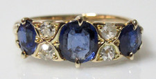 Gold Diamond Ring - Edwardian 18ct Gold Sapphire Diamond 7 Stone Ring Size K 1/2