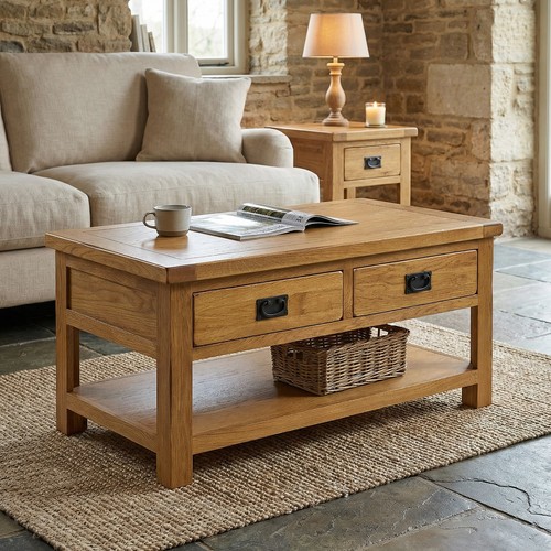 Coffee table drawer rustic - coffee,