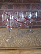 Four Red Swirline Large Goblet Stemmed Wine Glasses Christmas Festive Party