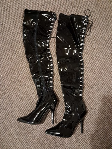 Thigh high black patent - patent,