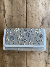 FENN WRIGHT MANSON Beige Beaded Jewel Rhinestone Silk Linen Clutch Bag, EUC