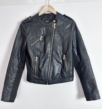 Mango Ladies Leather Jacket Size S Black Genuine leather