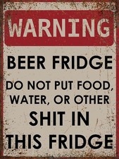 Funny Metal Wall sign Warning Beer Fridge man cave bar pub gift shed garage