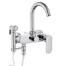 Bathroom Wall Mounted Sink Mixer Taps Swivel Faucet With Handheld Shower Sprayer