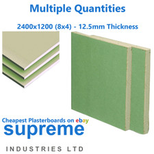 Moisture Resistant Plasterboard 2400x1200 12.5mm Thick - Various Quantities