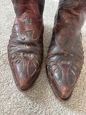 Sendra Men’s Western Cowboy Boots Tan Leather Handmade Spain UK 9.5 EU 44