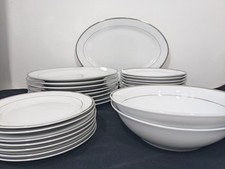 Trade Winds Elegant Vintage Tableware Set For 6  Gloss White With Silver Accents