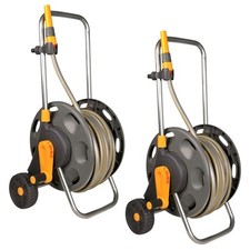 Hozelock 60m Assembled Hose Cart with 30m/50m Garden Hose Pipe, Handle & Wheels