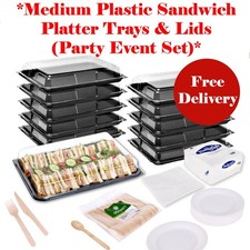 Medium Sandwich Plastic Platter Trays & Lids For Catering Party Buffet Tableware