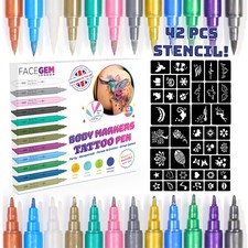 12 Metallic Temporary Tattoo Markers for Skin – Create Temporary Tattoo A2TATPEN