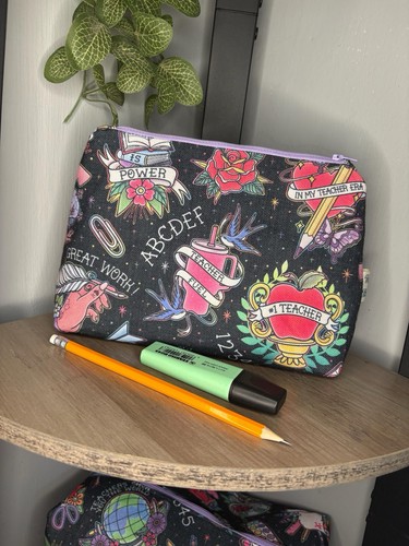 Large black zip makeup pouch - black,