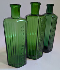 3 x Vintage Green Glass Poison