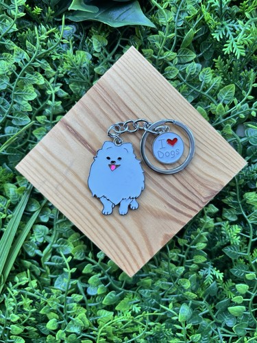 White pomeranian dog keyring - dog,