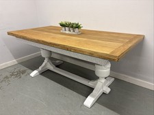 Vintage Solid Wood Extending Dining Table – White Painted Base, Oak Top