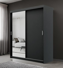 Modern Sliding Door Wardrobe with Mirror Optional Drawers 2 Hanging Rail