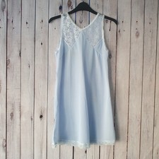 Vintage Semi Sheer Baby Doll Nightdress Size 6 Blue Glamour Lacy Trim RisqueGK99