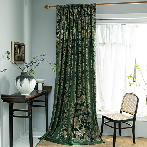 Velvet green curtain leaf - velvet,