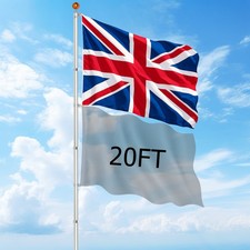 20FT Aluminium Telescopic Flag Pole Kit Outdoor Garden Flagpole + 2 British Flag